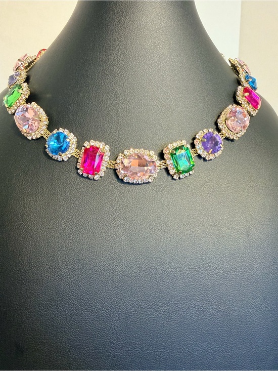 Eye Candy Jewelry - Eye Candy Gold Tone Pink, Blue, Green & Purple Faceted Crystal And Pave Necklace